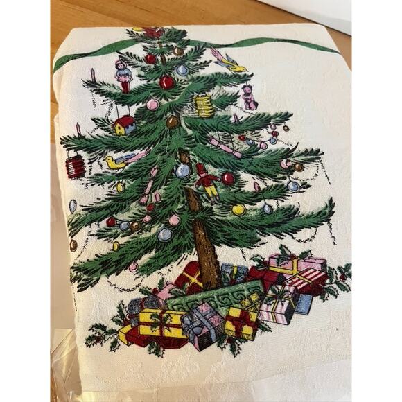 Spode Christmas Tree Santa Cotton Blend Rectangle Oblong Tablecloth 60 x 84” - Picture 2 of 5